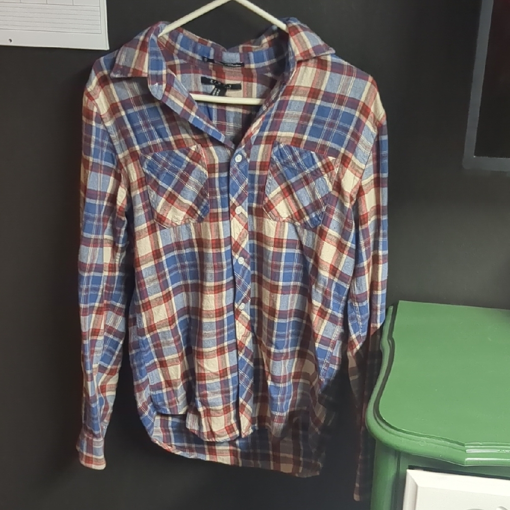 Plaid Button Down Shirt - Blue and Red